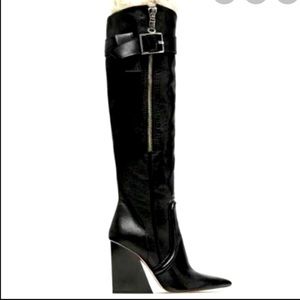 Zara tall leather boot black faux fur 6.5